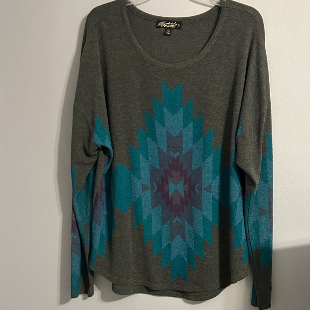 Absolutely Famous Geometric Patterned Gray And Te… - image 8